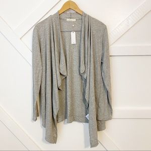 Michelle by Comune Archer Open Front Waterfall Mid Length Cardigan Gray Sz L